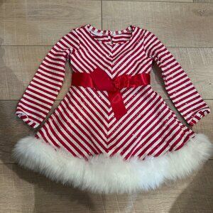 BONNIE BABY GIRLS 24 MONTH CANDY CANE STRIPE RED WHITE CHRISTMAS DRESS